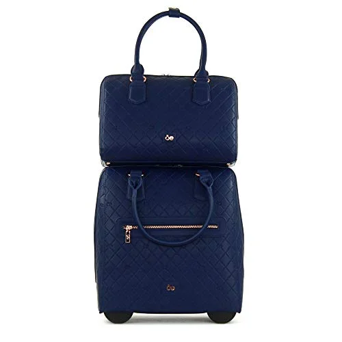 Suitcase with pure look-spinner luggage suitcase-Cloe Carry-On Embossed Luggage + Handbag in Blue Navy Color