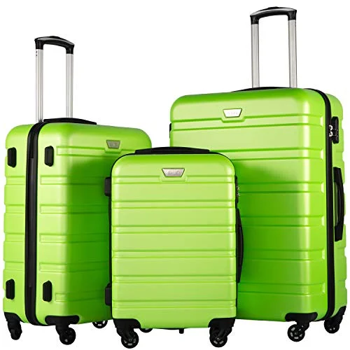 Suitcase for sports needs-rolling suitcase for international travel-Coolife Luggage 3 Piece Set Suitcase Spinner Hardshell Lightweight (Apple Green2)