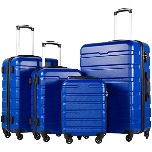 Suitcase with wave design-eco-friendly travel suitcase-COOLIFE Luggage 3 Piece Set Suitcase Spinner Hardshell Lightweight TSA Lock (Family Set-blue1)