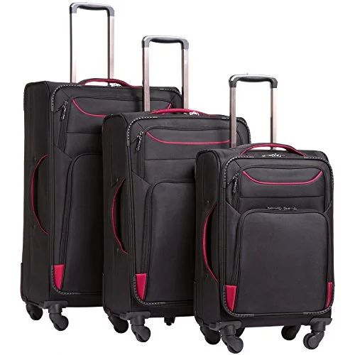 Suitcase with inner pockets-large hard-shell suitcase-Coolife Luggage 3 Piece Set Suitcase Spinner Softshell lightweight (black+red)