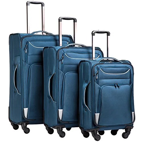 Suitcase for work kits-designer rolling suitcase-Coolife Luggage 3 Piece Set Suitcase Spinner Softshell Lightweight (Blue+Sliver)