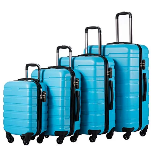 Suitcase for picnic items-smart suitcase with app-COOLIFE Luggage 4 Piece Set Suitcase Spinner Hardshell Lightweight TSA Lock (Family Set-Sky Blue)