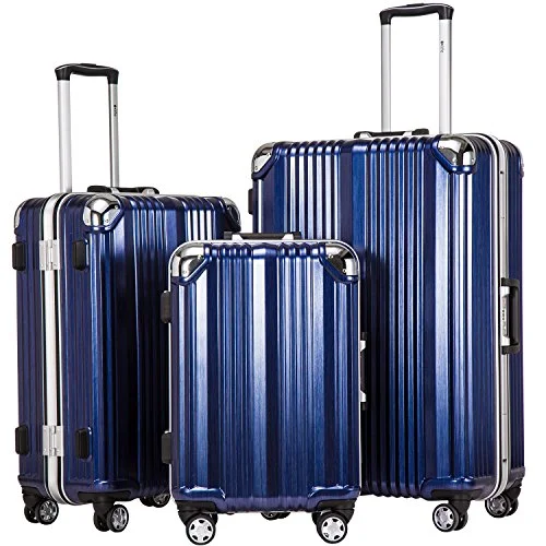 Suitcase with square pattern-luxury rolling suitcase-Coolife Luggage Aluminium Frame Suitcase 3 Piece Set With Tsa Lock 100%Pc