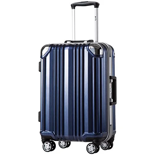 Suitcase with deep tones-eco travel carry-on suitcase-Coolife Luggage Aluminium Frame Suitcase 3 Piece Set With Tsa Lock 100%Pc (L(28In), Blue)