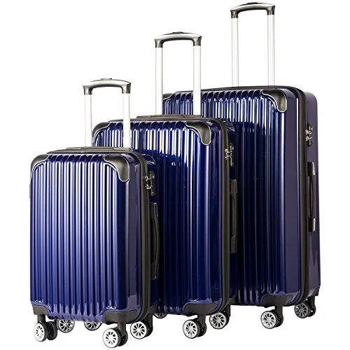 Suitcase for university trips-suitcase for long-distance flights-Coolife Luggage Expandable 3 Piece Sets Pc+Abs Spinner Suitcase 20 Inch 24 Inch 28 Inch (Navy)