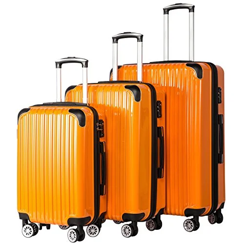 Suitcase with stripe print-travel bag suitcase-Coolife Luggage Expandable 3 Piece Sets PC+ABS Spinner Suitcase 20 inch 24 inch 28 inch (orange)