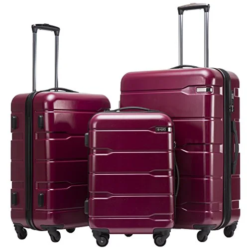 Suitcase for school trips-travel-friendly luggage-Coolife Luggage Expandable 3 Piece Sets PC+ABS Spinner Suitcase 20 inch 24 inch 28 inch (Radiant Pink new)