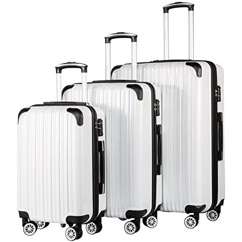 Suitcase for trail gear-cabin suitcase with wheels-Coolife Luggage Expandable 3 Piece Sets Pc+Abs Spinner Suitcase 20 Inch 24 Inch 28 Inch (White