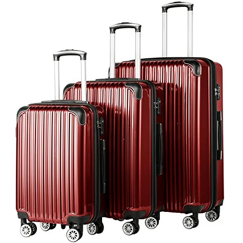 Suitcase for brief getaways-waterproof luggage suitcase-Coolife Luggage Expandable 3 Piece Sets PC+ABS Spinner Suitcase 20 inch 24 inch 28 inch (wine red)