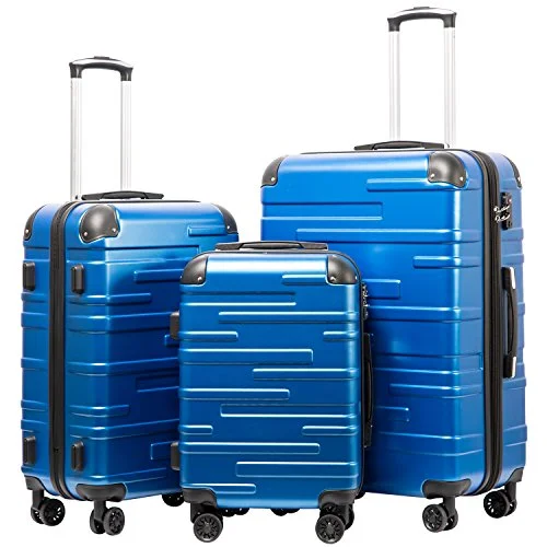 Suitcase with animal print-suitcase for beach vacation-Coolife Luggage Expandable Suitcase 3 Piece Set with TSA Lock Spinner 20in24in28in (blue)