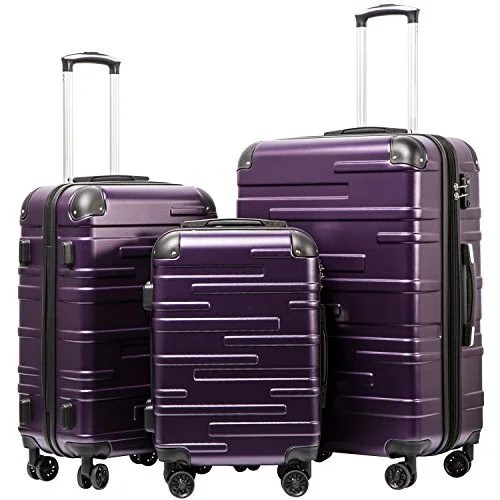 Suitcase for quick trips-suitcase for adventure travel-Coolife Luggage Expandable Suitcase 3 Piece Set with TSA Lock Spinner 20in24in28in (purple)