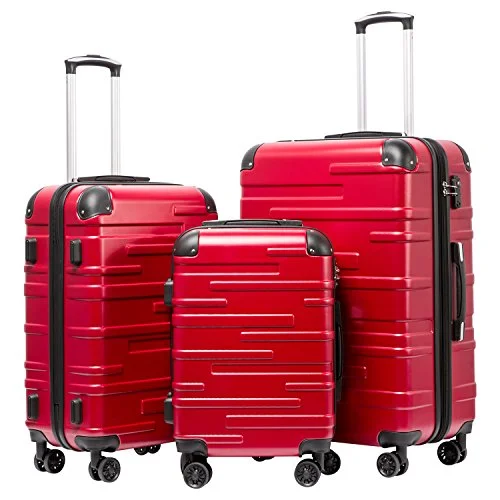 Suitcase for professionals-suitcase with side pockets-Coolife Luggage Expandable Suitcase 3 Piece Set with TSA Lock Spinner 20in24in28in (red)