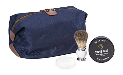 Suitcase for beach kits-high-quality luggage for travel-Deer & Croft Travel Set Consisting Of A Dopp Kit, Pure Badger Shave Brush And Shave Soap, Blue, 1.5