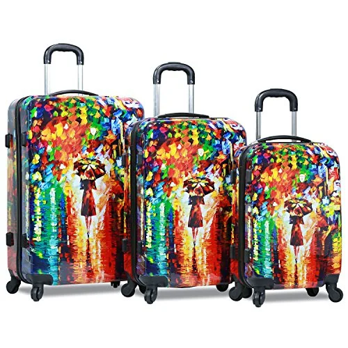 Suitcase for tech essentials-kids soft-shell suitcase-Dejuno 3-Piece Lightweight Hardside Spinner Upright Luggage Set, Parisian Nights