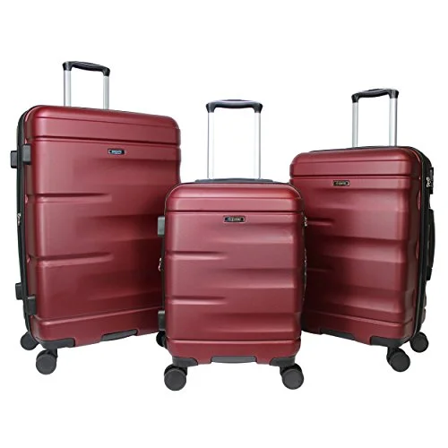 Suitcase for small gadgets-heavy-duty travel suitcase-Dejuno Emerson 3-Piece Hardside Expandable Spinner Luggage Set, Burgundy