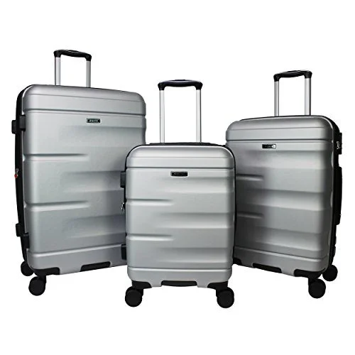 Suitcase with reinforced edges-business suitcase with laptop sleeve-Dejuno Emerson 3-Piece Hardside Expandable Spinner Luggage Set, Silver