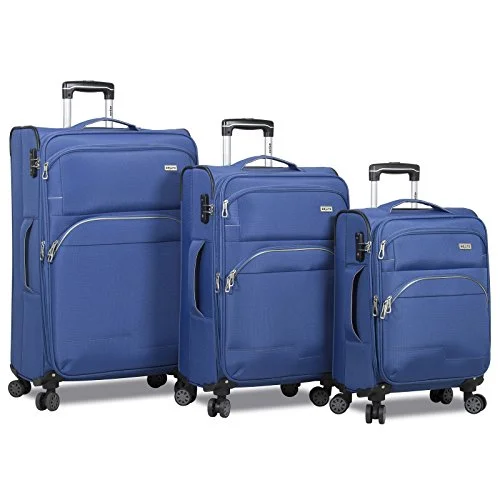 Suitcase for party gear-best compact suitcase-Dejuno Everest 3-Piece Expandable Spinner Combination Lock Luggage Set-Navy, Blue