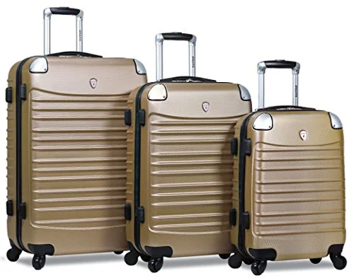 Suitcase with luxury logo-best budget suitcase-Dejuno Impact Hardside 3-Piece Spinner Luggage Set, Champagne