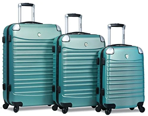 Suitcase with padded handle-modern carry-on suitcase-Dejuno Impact Hardside 3-Piece Spinner Luggage Set, Green