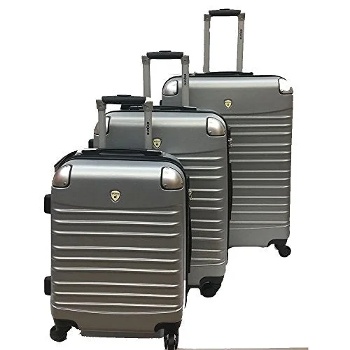 Suitcase with sleek trim-travel luggage suitcase with wheels-Dejuno Impact Hardside 3-Piece Spinner Luggage Set-Silver, Silver Grey