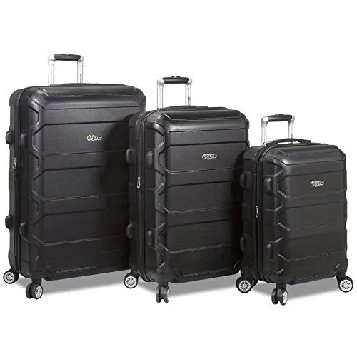 Suitcase with mini wheels-travel suitcase with special compartments-Dejuno Logan 3-Piece Hardside Spinner Combination Lock Luggage Set, Black