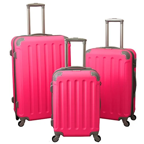 Suitcase for snack storage-kids suitcase with wheels-Dejuno Neato 3-Piece Hardside Spinner Combination Lock Luggage Set, Pink