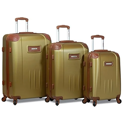 Suitcase with concealed zipper-smart travel suitcase-Dejuno Quest 3-Piece Hardside Spinner Luggage Set With Tsa Lock, Bronze