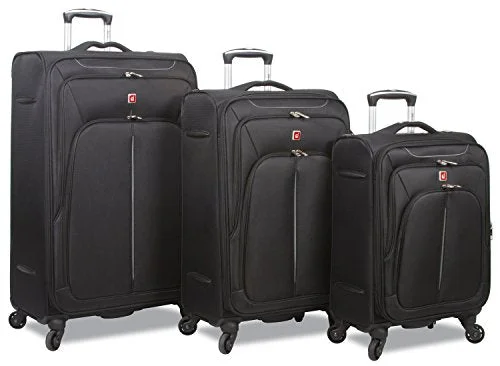 Suitcase for event supplies-eco-friendly carry-on suitcase-Dejuno Summit Lightweight 3-Piece Spinner Luggage Set, Black