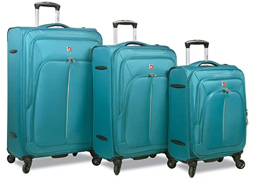 Suitcase with tiny wheels-ultra-light suitcase-Dejuno Summit Lightweight 3-Piece Spinner Luggage Set, Green