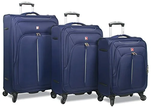 Suitcase with bold hues-professional suitcase-Dejuno Summit Lightweight 3-Piece Spinner Luggage Set, Navy