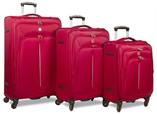 Suitcase for food storage-expandable travel suitcase-Dejuno Summit Lightweight 3-Piece Spinner Luggage Set, Red