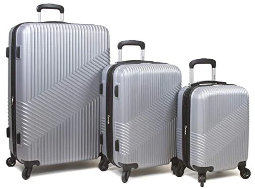 Suitcase with artistic print-designer carry-on suitcase-Dejuno Troy ABS 3-Piece Hardside Spinner Luggage Set - Silver