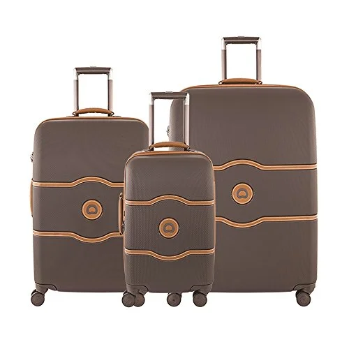 Suitcase with tough stitching-leather business suitcase-Delsey Paris Luggage Chatelet Hard+ 3 Piece Set Spinner (Brown)