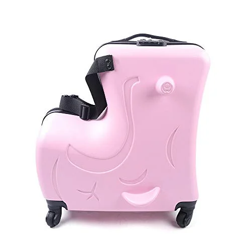 Suitcase with fine stitching-eco-friendly travel carry-on suitcase-DNYSYSJ 20 Inch Children's Ride On Trolley Luggage, Portable Universal Wheel Luggage Carry On Luggage, Waterproof Unisex Boys Girls Travel Suitcase With Lock, ABS+PU (Pink)