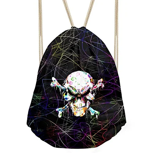 Suitcase for train travel-suitcase for long trips-Doginthehole Skull Butterfly Lightweight Drawstring Bag Sport Gym Sack Bag Backpa