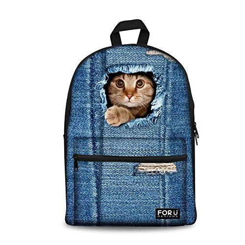 Suitcase with quilted exterior-large capacity suitcase-Doginthehole Sweety Denim Cats Dogs School Back Pack Shoulder Book Bags