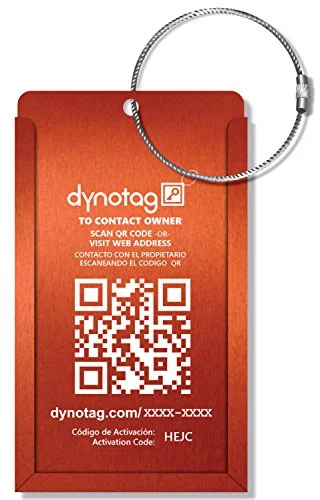 Suitcase for carry-on use-small suitcase-Dynotag Web Enabled Smart Aluminum Convertible Luggage ID Tag + Braided Steel Loop, with DynoIQ & Lifetime Recovery Service (Electric Orange)