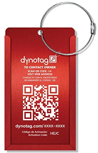 Suitcase for small kits-ultra-durable suitcase-Dynotag Web/Gps Enabled Qr Smart Aluminum Convertible Luggage Tag W. Steel Loop (Ruby Red)