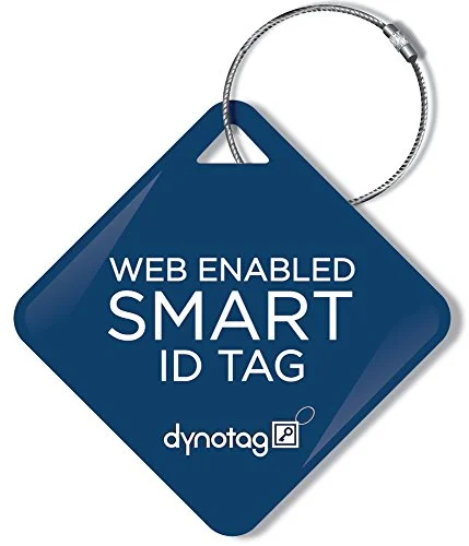 Suitcase with flat design-suitcase for weekend getaway-Dynotag Web/Gps Enabled Qr Smart Deluxe Steel Luggage Tag & Braided Steel Loop: Square (Navy Blue)