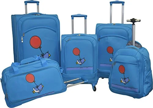 Suitcase for family outings-luggage for long-distance travel-Ed Heck Lightweight 5-PC Spinner Luggage Set (Sky Blue- Flying Penguin)