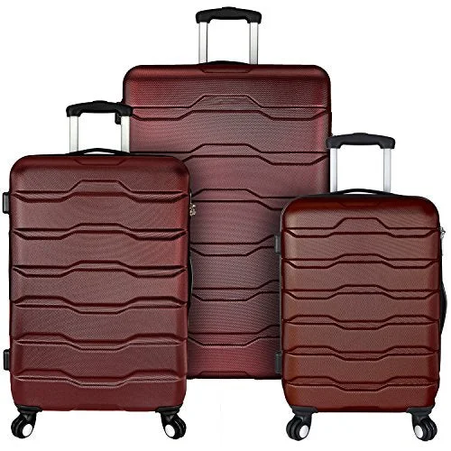 Suitcase with adjustable wheels-stylish soft-shell suitcase-Elite Luggage 3-Piece Hardside Spinner Luggage Set, Red