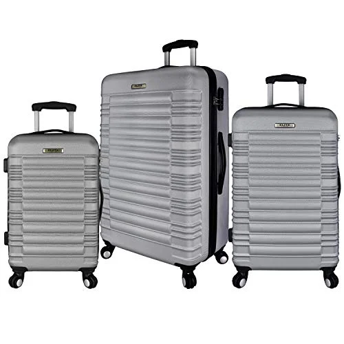 Suitcase with mini wheels-travel suitcase with special compartments-Elite Luggage 3-Piece Hardside Spinner Luggage Set, Silver