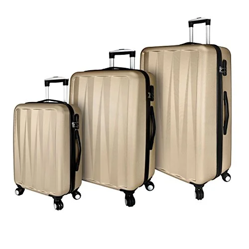 Suitcase with lockable zippers-durable business suitcase-Elite Luggage Elite 3-Piece Spinner Luggage Set, Champagne