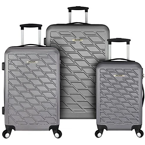 Suitcase with tiger stripes-hard-shell carry-on luggage-Elite Luggage Ocean 3-Piece Lightweight Luggage Set, Grey