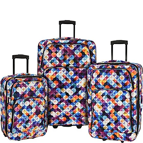 Suitcase for party gear-best compact suitcase-Elite Luggage Print 3 Piece Expandable Rolling Luggage Set (Gem Bubbles)