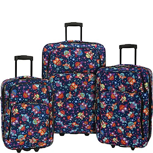 Suitcase for yoga gear-best luxury suitcase-Elite Luggage Print 3 Piece Expandable Rolling Luggage Set (Owls)