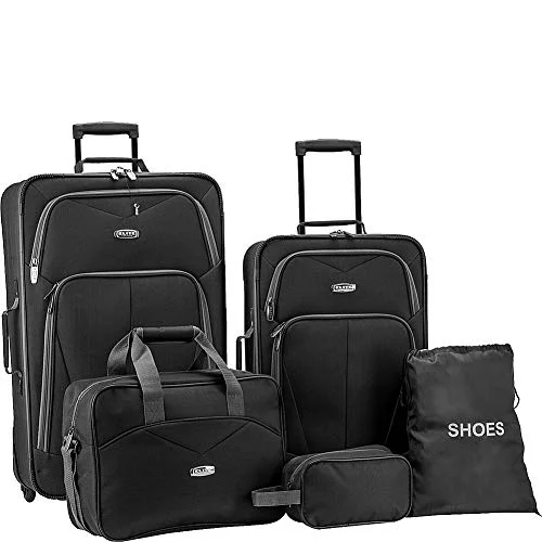 Suitcase with luxury logo-best budget suitcase-Elite Luggage Whitfield 5 Piece Softside Lightweight Rolling Luggage Set (Black)