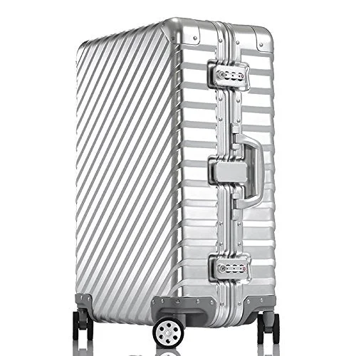 Suitcase with ethical materials-hard-shell large suitcase-Enkloze KLASIK Aluminum Carry-On Suitcase - Spinner 100% Aluminum TSA Approved (Suitcase - 24", Silver)