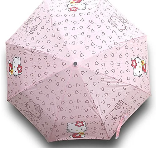 Suitcase with glowing trim-lightweight spinner suitcase-Finex Hello Kitty Pink Manual Tri-Fold Folding Compact Travel Rain Umbrella Uv Protection Strong