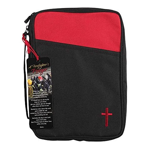 Suitcase for gym needs-kids luggage suitcase with designs-Firefighter'S Prayer Red And Black Canvas Thinline Bible Cover Case With Handle